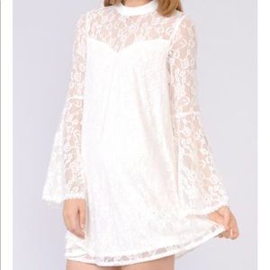 Princess White Mock Neck Lacey Dress